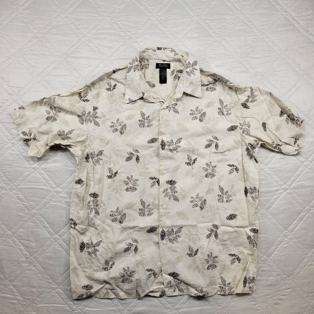 axcess‎ short sleeve button front casual shirt w/ leaf pattern size XXL